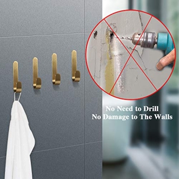 Picowe 4 Pack Brass Hooks - Stylish Wall Adhesive Holders