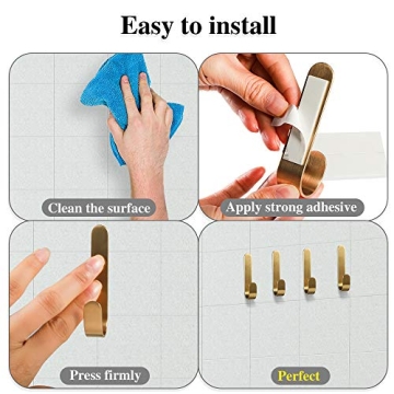 Picowe 4 Pack Brass Hooks - Stylish Wall Adhesive Holders
