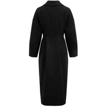 Finjani Women's Winter Pea Coat Long Double-Breasted Notch Lapel Trench Coat Solid Black Thicken War...