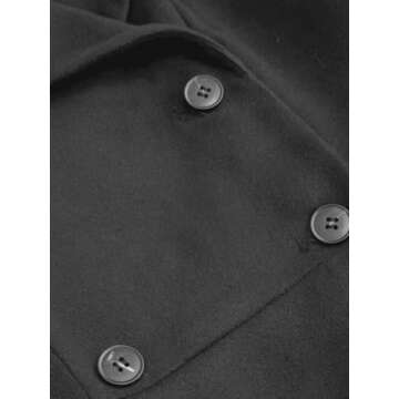 Finjani Women's Winter Pea Coat Long Double-Breasted Notch Lapel Trench Coat Solid Black Thicken Warm Outear Overcoat (US, Alpha, X-Large, Regular, Regular, Black)