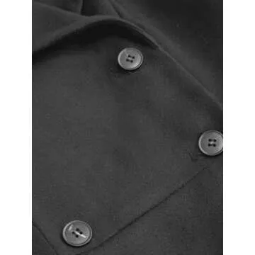 Finjani Women's Winter Pea Coat Long Double-Breasted Notch Lapel Trench Coat Solid Black Thicken Warm Outear Overcoat (US, Alpha, X-Large, Regular, Regular, Black)