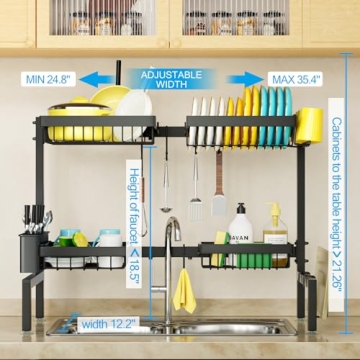 SNSLXH Over The Sink Dish Drying Rack, Adjustable 24.8"-35.4"