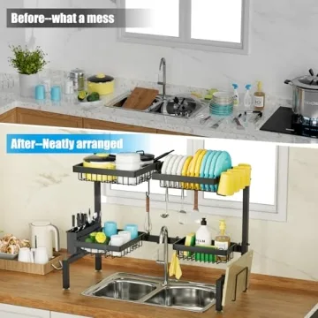 SNSLXH Over The Sink Dish Drying Rack, Adjustable 24.8"-35.4"