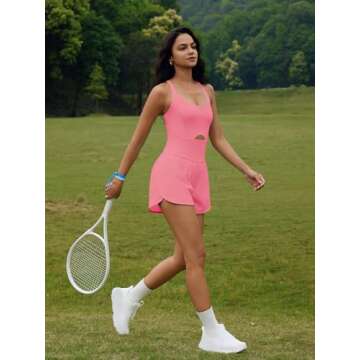 SENSERISE Womens Workout Rompers Athletic Romper Running Onesie One Piece Exercise Jumpsuits Gym Yoga Outfits(Pink,L)