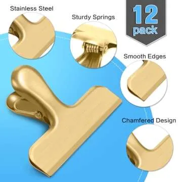 WUDIME Premium 12 Pack Stainless Steel Chip Clips for Food Storage