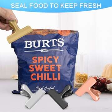 WUDIME Premium 12 Pack Stainless Steel Chip Clips for Food Storage