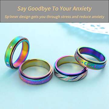 Hothink Anxiety Fidget Spinner Rings for Women - 4Pcs Style