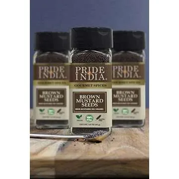 Pride of India – Brown Mustard Seed Whole – Gourmet Indian Spice – Hot & Spicy Flavor – Ideal seasoning for sauces/dips/spice blends – Easy to Use – 2.5 oz. Small Dual Sifter Bottle