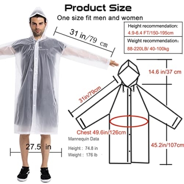 Reusable EVA Rain Ponchos 2-Pack Waterproof Lightweight