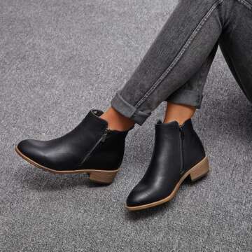 Jeossy Women's Black Ankle Boots, Classic Low Heeled Short Booties, 905 - Black Pu, Size 9 US - Casu...