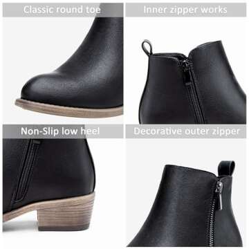 Jeossy Women's Black Ankle Boots, Classic Low Heeled Short Booties, 905 - Black Pu, Size 9 US - Casual Comfortable Boots (DJY905 Black 09)