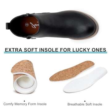 Jeossy Women's Black Ankle Boots, Classic Low Heeled Short Booties, 905 - Black Pu, Size 9 US - Casual Comfortable Boots (DJY905 Black 09)