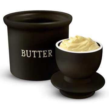 Kook Butter Crock with Lid, Soft Spreadable Butter, Ceramic French Butter Keeper to Leave On Counter...