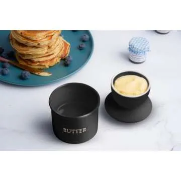 Kook Butter Crock with Lid, Soft Spreadable Butter, Ceramic French Butter Keeper to Leave On Counter with Water Line, Butter Dish, Home and Kitchen Decor, Perfect for Christmas Gift (Black)