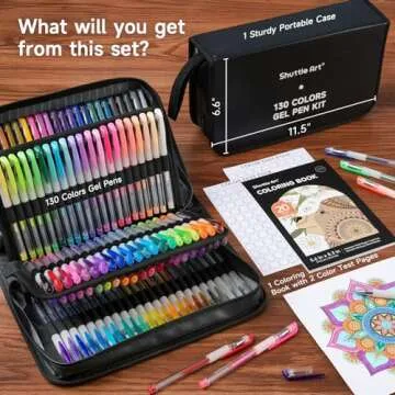 Shuttle Art Gel Pens, 130 Colors Gel Pen with 1 Coloring Book in Travel Case for Adults Coloring Boo...