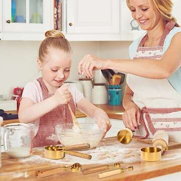 Gold Measuring Cups and Spoons Set with Fragrant Wood Handles, Premium Stainless Steel Measuring Spoons and Measuring Cups Set, For Cooking and Baking in the Kitchen (8 Piece)