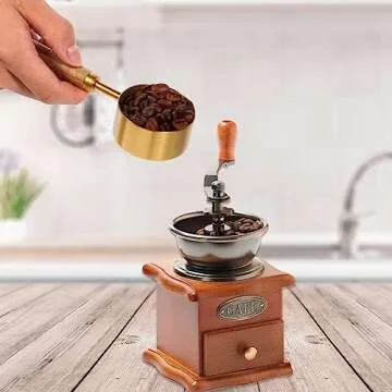 Gold Measuring Cups and Spoons Set with Fragrant Wood Handles, Premium Stainless Steel Measuring Spoons and Measuring Cups Set, For Cooking and Baking in the Kitchen (8 Piece)