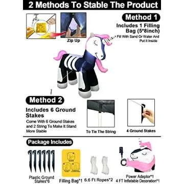 TURNMEON 4Ft Skeleton Unicorn Inflatable Halloween Decor | Lights & Stakes