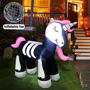 TURNMEON 4Ft Skeleton Unicorn Inflatable Halloween Decor | Lights & Stakes