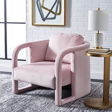 SAFAVIEH Home Collection Fifer Mid-Century Modern Light Pink Velvet Accent Chair (Fully Assembled)
