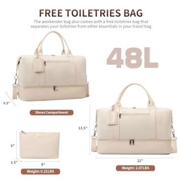 Oeihuivt Women's weekend bag, travel overnight bag, canvas travel bag, shoe compartment travel bag,Canvas travel bag. very suitable for travel/gift (beige)