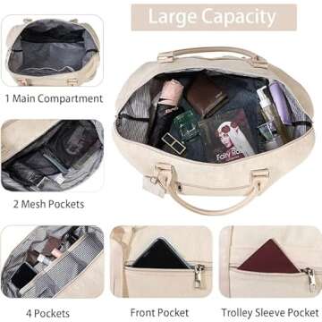 Oeihuivt Women's weekend bag, travel overnight bag, canvas travel bag, shoe compartment travel bag,Canvas travel bag. very suitable for travel/gift (beige)