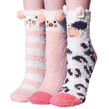 YSense 3 Pairs Womens Fuzzy Socks Cozy Winter Warm Fluffy Soft Cute Animal Fuzzy Home Slipper Socks
