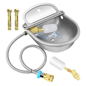 Automatic Animal Drinking Water Bowl with Float Valve, 304 Stainless Steel Kit Includes Bowl, Pipe, ...