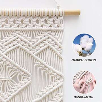 Taufey Macrame Wall Hanging Woven Wall Decor Boho Chic Bohemian Wall Art - Beautiful Apartment Dorm Bedroom Living Room Home Decoration, 16" W x 33" L