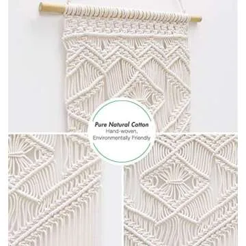 Taufey Macrame Wall Hanging Woven Wall Decor Boho Chic Bohemian Wall Art - Beautiful Apartment Dorm Bedroom Living Room Home Decoration, 16" W x 33" L
