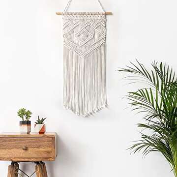 Taufey Macrame Wall Hanging Woven Wall Decor Boho Chic Bohemian Wall Art - Beautiful Apartment Dorm Bedroom Living Room Home Decoration, 16" W x 33" L
