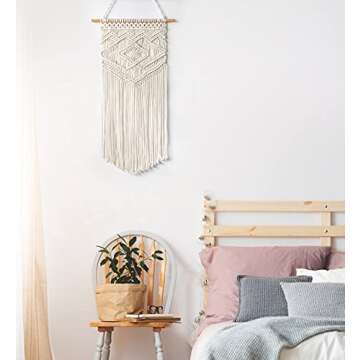 Taufey Macrame Wall Hanging Woven Wall Decor Boho Chic Bohemian Wall Art - Beautiful Apartment Dorm Bedroom Living Room Home Decoration, 16" W x 33" L
