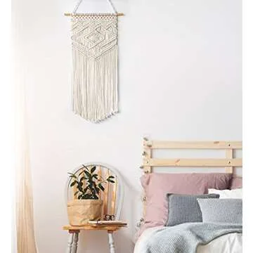 Taufey Macrame Wall Hanging Woven Wall Decor Boho Chic Bohemian Wall Art - Beautiful Apartment Dorm Bedroom Living Room Home Decoration, 16" W x 33" L