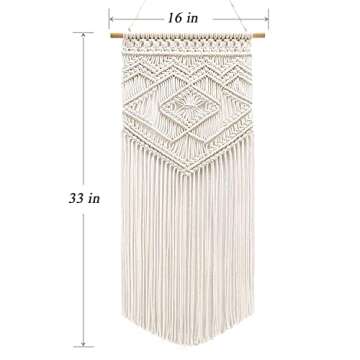 Taufey Macrame Wall Hanging Woven Wall Decor Boho Chic Bohemian Wall Art - Beautiful Apartment Dorm Bedroom Living Room Home Decoration, 16" W x 33" L