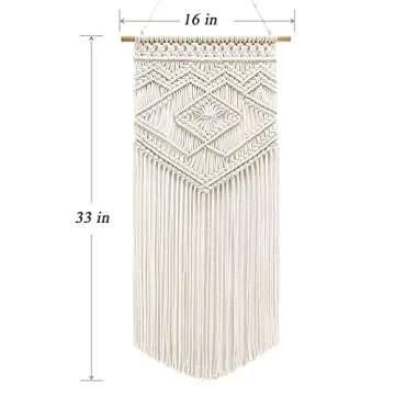 Taufey Macrame Wall Hanging Woven Wall Decor Boho Chic Bohemian Wall Art - Beautiful Apartment Dorm Bedroom Living Room Home Decoration, 16" W x 33" L