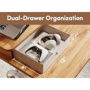 BANTI 48x24 Inch Electric Standing Desk with Double Drawers, Adjustable Height Stand Up Desk, Sit Stand Home Office Desk with Storage Shelf, Light Rustic Brown Top