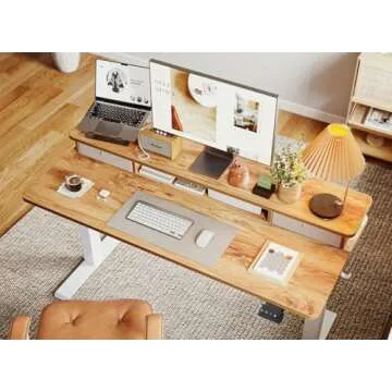 BANTI 48x24 Inch Electric Standing Desk with Double Drawers, Adjustable Height Stand Up Desk, Sit Stand Home Office Desk with Storage Shelf, Light Rustic Brown Top