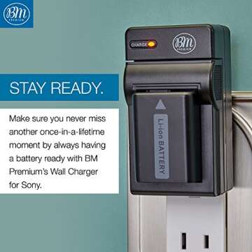 BM Premium 2 NP-FW50 Batteries and Charger for Sony ZV-E10, A6100, A6400, DSC-RX10 IV, DSC-RX10 III, DSCRX10 II, DSC-RX10, Alpha 7, Alpha 7R, a7, a7R, A7s, A7s II, a3000, a5000, a6000, a6300, a6500
