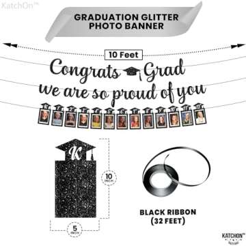 KatchOn, Glitter Black Congrats Grad Banner - Large, 10 Feet | We are So Proud of You Banner | K-12 ...