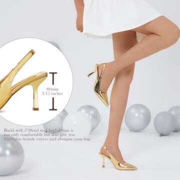 GENSHUO Women's Kitten Slingback Heels 3 inch Pointed Closed Toe Stiletto Pumps Slip on Elastic Stra...