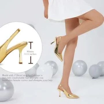 GENSHUO Women's Kitten Slingback Heels 3 inch Pointed Closed Toe Stiletto Pumps Slip on Elastic Stra...