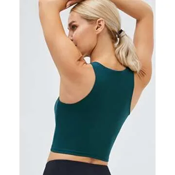 Women's High Neck Crop Top Sleeveless Racer Back Basic Workout Tank Tops Shirt Dark Teal L