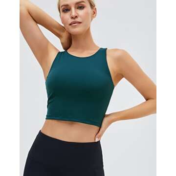 Women's High Neck Crop Top Sleeveless Racer Back Basic Workout Tank Tops Shirt Dark Teal L
