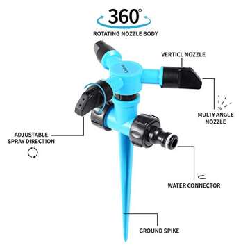 Kadaon Garden Sprinkler, 360 Degree Rotating Lawn Sprinkler Large Area Coverage - Adjustable, Weighted Gardening Watering System