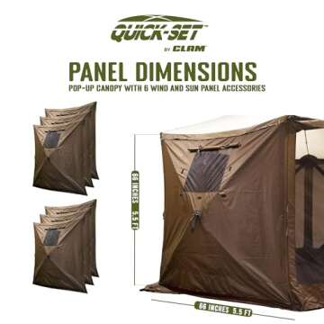CLAM Pop Up Screen Tent & Shelter, Outdoor Camping Gazebo w/ 6 Wind Panels, 11.5', Brown