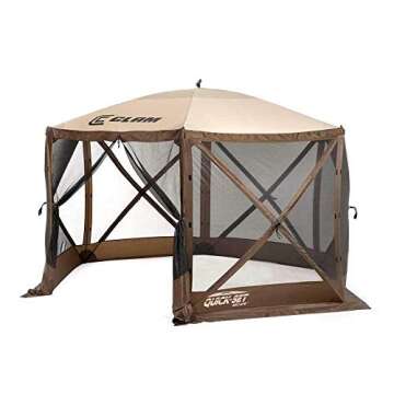 CLAM Pop Up Screen Tent & Shelter, Outdoor Camping Gazebo w/ 6 Wind Panels, 11.5', Brown
