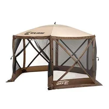 CLAM Pop Up Screen Tent & Shelter, Outdoor Camping Gazebo w/ 6 Wind Panels, 11.5', Brown