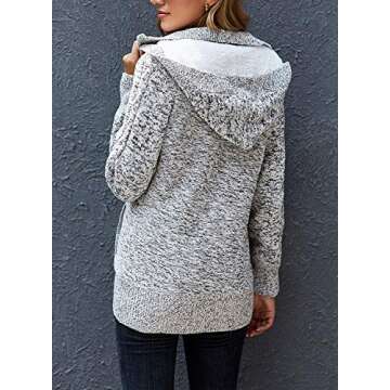Sidefeel Women's Cardigan Hooded Fleece Lined Jackets Winter Cable Knit Sweater Coat Small Grey