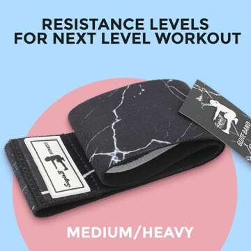 SuzieB Fitness Glute Band for Women, Work Out Legs, Booty and More - Medium and Heavy Resistance, in Multiple Color Options (Black Marble)