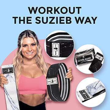 SuzieB Fitness Glute Band for Women, Work Out Legs, Booty and More - Medium and Heavy Resistance, in Multiple Color Options (Black Marble)